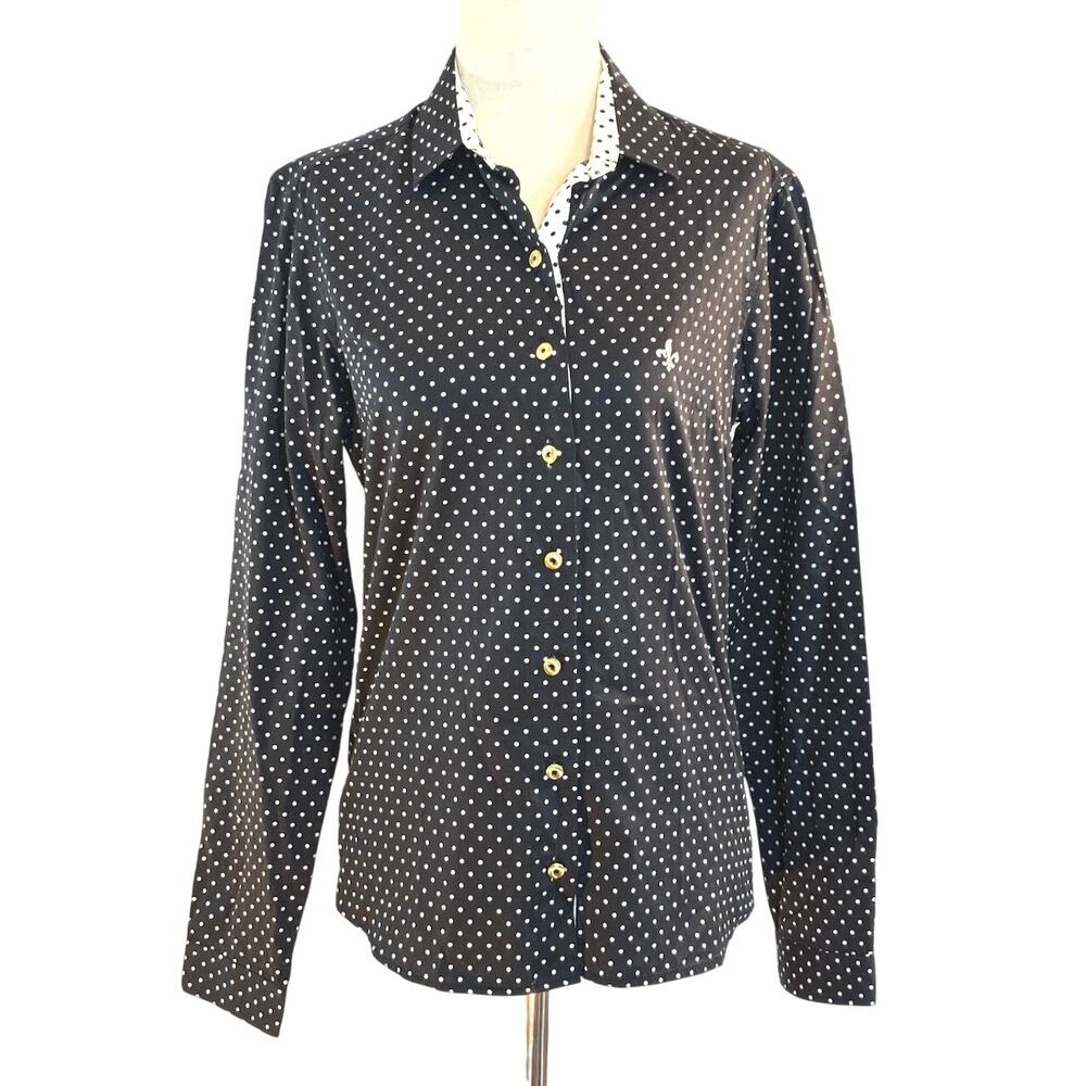 Dudalina Cotton Black with White Polka Dot Button Close Shirt w Extra Button S M